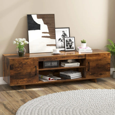 TV Stand for TVs up to 70 Inches with Power Outlet and 2 Cable Holes-Rustic Brown