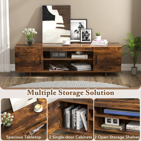 TV Stand for TVs up to 70 Inches with Power Outlet and 2 Cable Holes-Rustic Brown