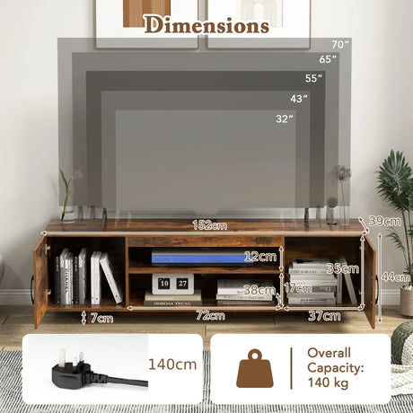 TV Stand for TVs up to 70 Inches with Power Outlet and 2 Cable Holes-Rustic Brown