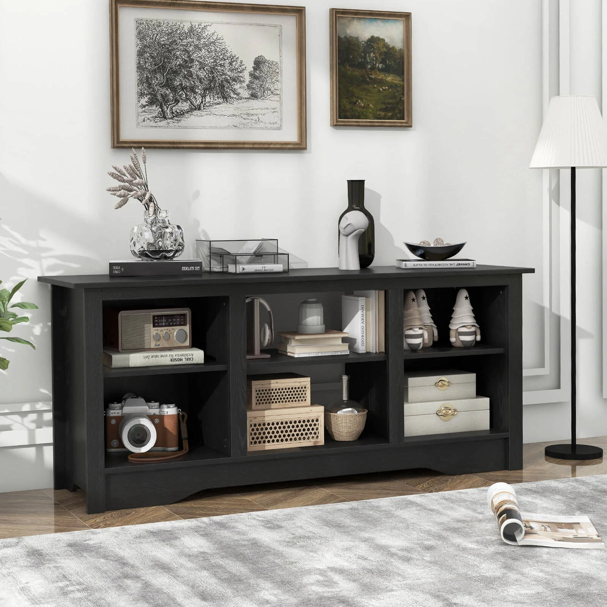TV Stand Console Table for up to 65" with Adjustable Shelves-Black