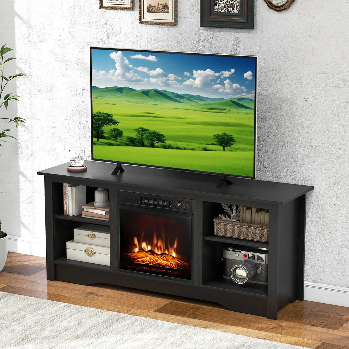 TV Stand Console Table for up to 65" with Adjustable Shelves-Black