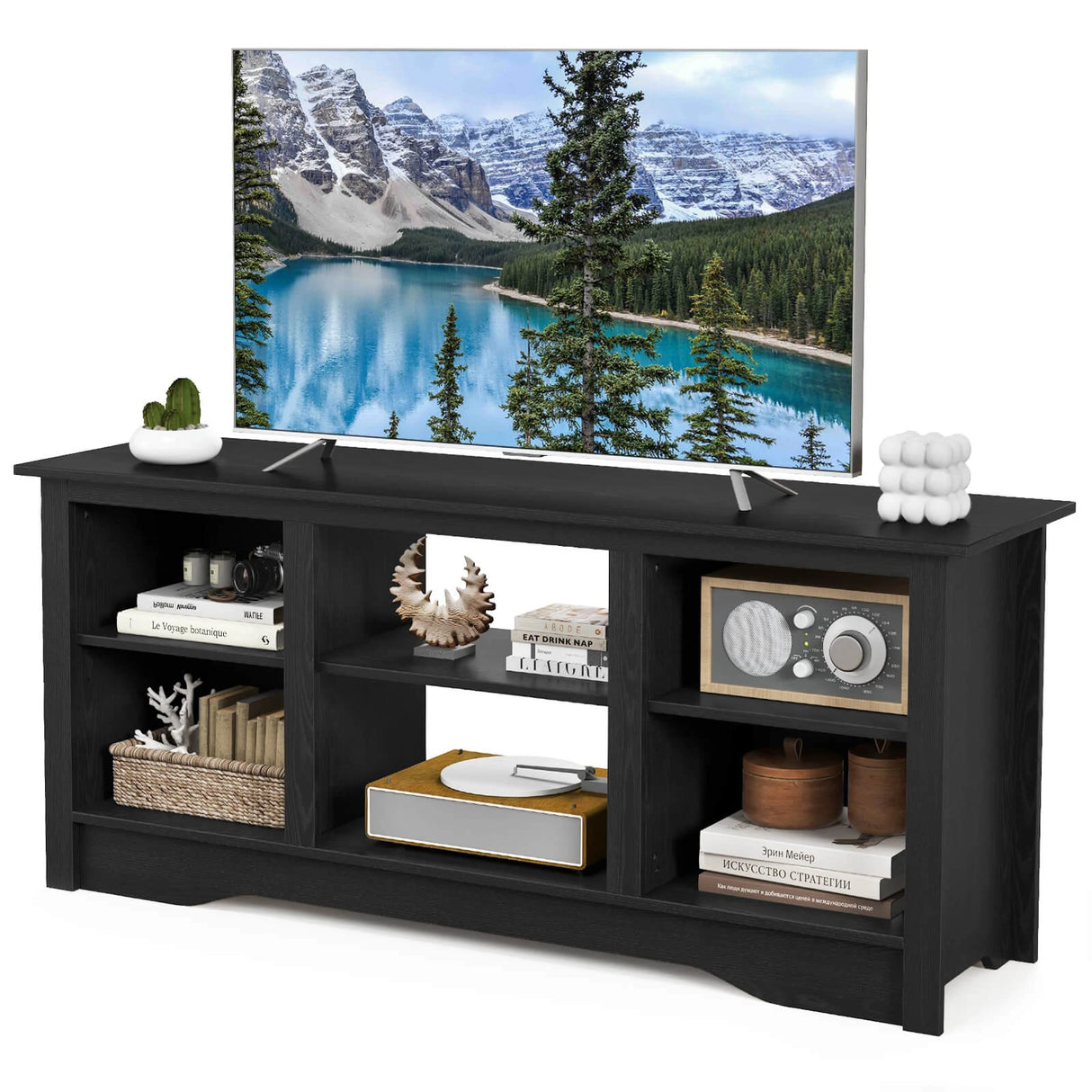 TV Stand Console Table for up to 65" with Adjustable Shelves-Black