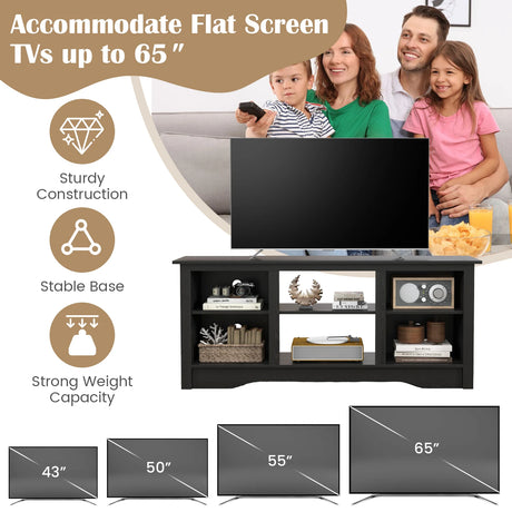 TV Stand Console Table for up to 65" with Adjustable Shelves-Black