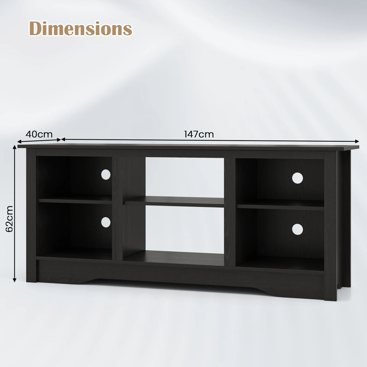 TV Stand Console Table for up to 65" with Adjustable Shelves-Black