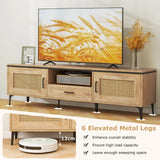 Mid Century Modern Entertainment Center with 2 Cabinets and Storage Drawer-Oak