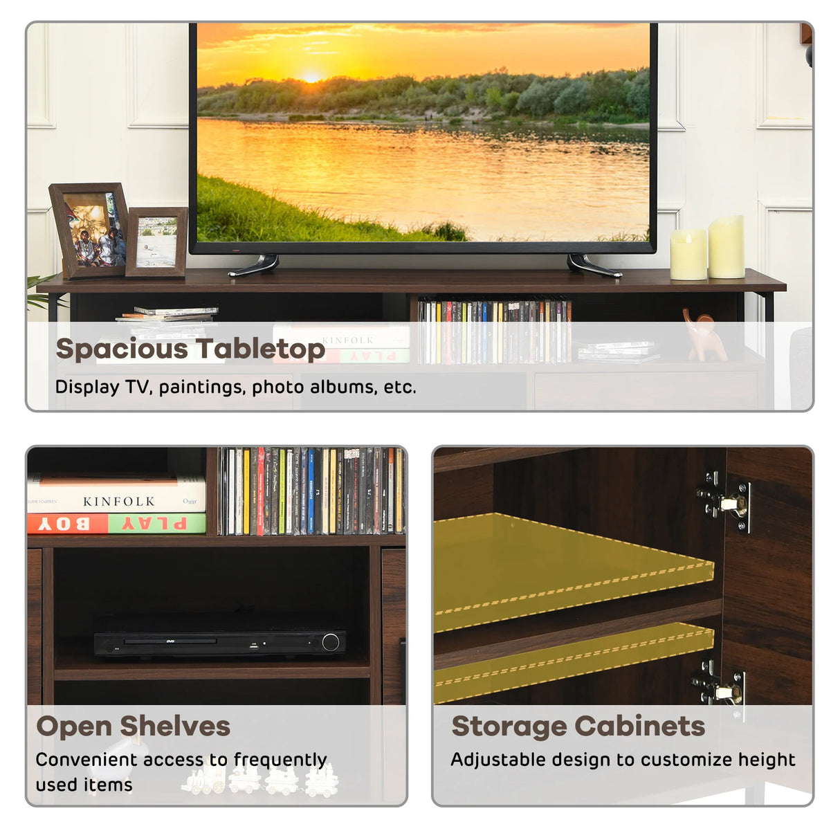 58 Inch Wood TV Stand Entertainment Media Center Console with Storage Cabinet