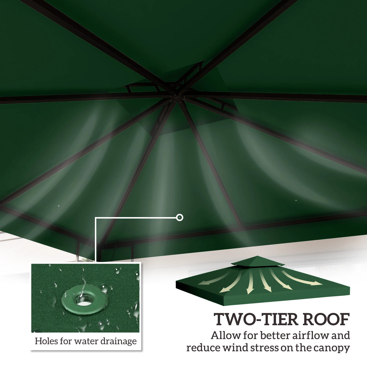 Outsunny 3(m) Gazebo Top Cover Double Tier Canopy Replacement Pavilion Roof Dark Green