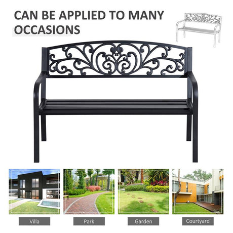 Outsunny 2-Seater Garden Bench, Steel-Black