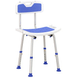 HOMCOM Shower Stool with Backrest, Height Adjustable Shower Chair with Anti-slip Foot Pads, Shower Head Holder, Blue