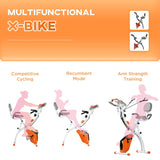 HOMCOM 2-in-1 Folding Exercise Bike with 8-Level Magnetic Resistance, Arm Resistance Band, Pulse Sensor, Orange