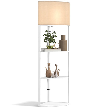 HOMCOM Three-Shelf Corner Floor Lamp - White