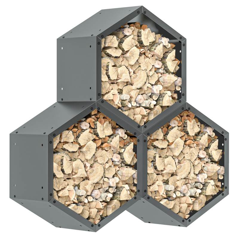 Outsunny Three-Shelf Hexagon Metal Firewood Rack - Grey