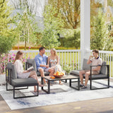 Outsunny 4 Piece Garden Furniture Set, Garden Sofa Set with 2 Loveseats, Armless Chair, Coffee Table for Balcony, Dark Grey
