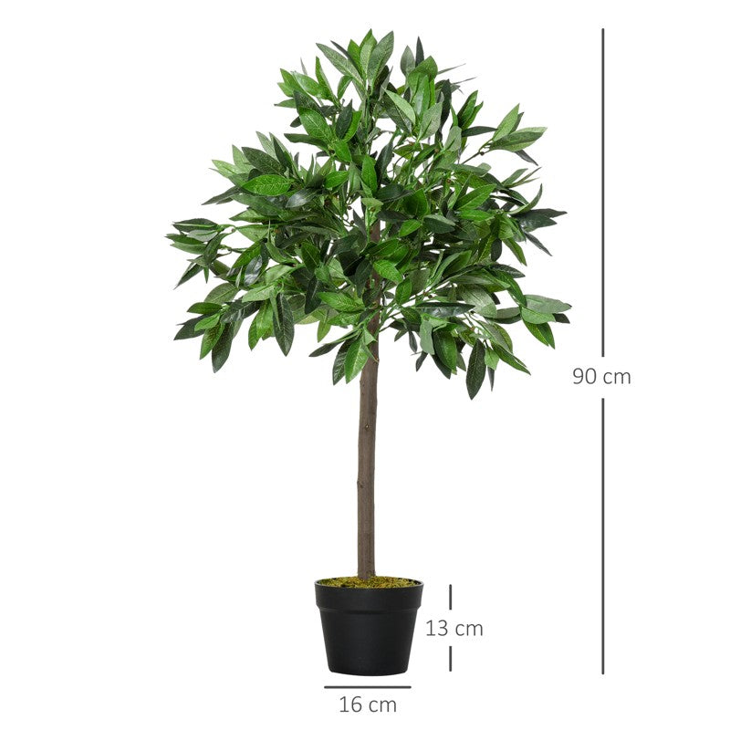 Outsunny Set Of 2 90cm/3FT Artificial Bay Laurel Topiary Trees w/ Pot Fake Indoor Outdoor Greenery Plant Home Office Garden Decor Green