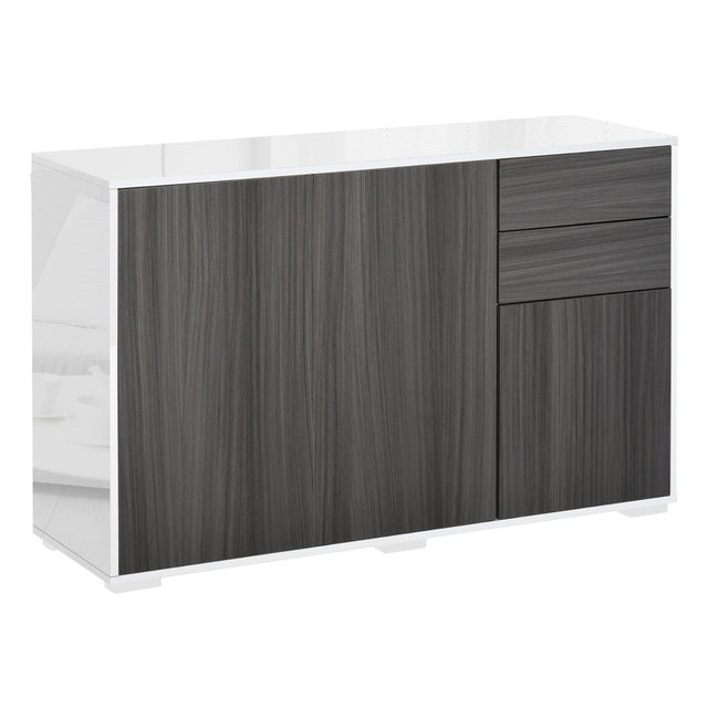 HOMCOM High Gloss Frame Sideboard, Side Cabinet, Push-Open Design with 2 Drawer for Living Room, Bedroom, Light Grey and White