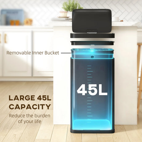HOMCOM 45L Kitchen Sensor Bin - Black