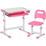 HOMCOM Kids Desk and Chair Set, Student Adjustable Writing Desk, with Drawer, Pen Slot, Hook - Pink