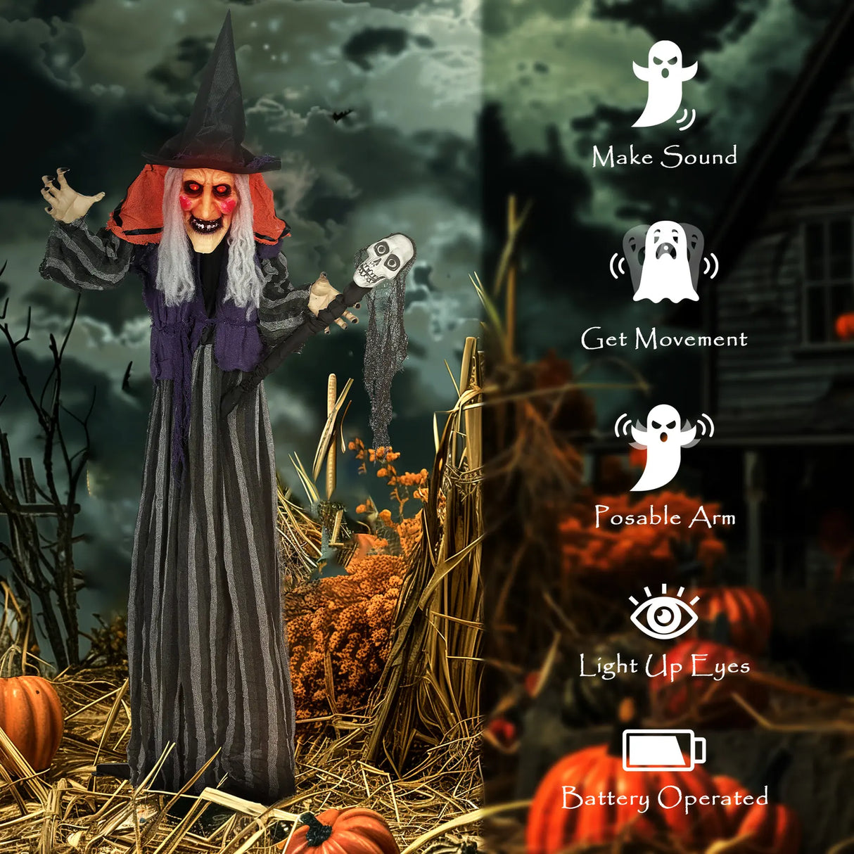 Outsunny 160cm Lifelike Moving Witch Decoration - Multi