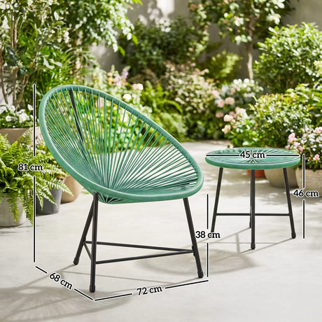 Outsunny Rattan Bistro Set with Acapulco Chairs and Glass Table, Green