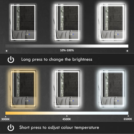 HOMCOM 50 x 70 cm Anti-Fog LED Bathroom Mirror, with Bluetooth - Silver Tone