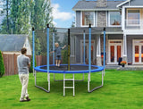 8/10/12FT Outdoor Trampoline with Enclosure Net and Ladder-12FT