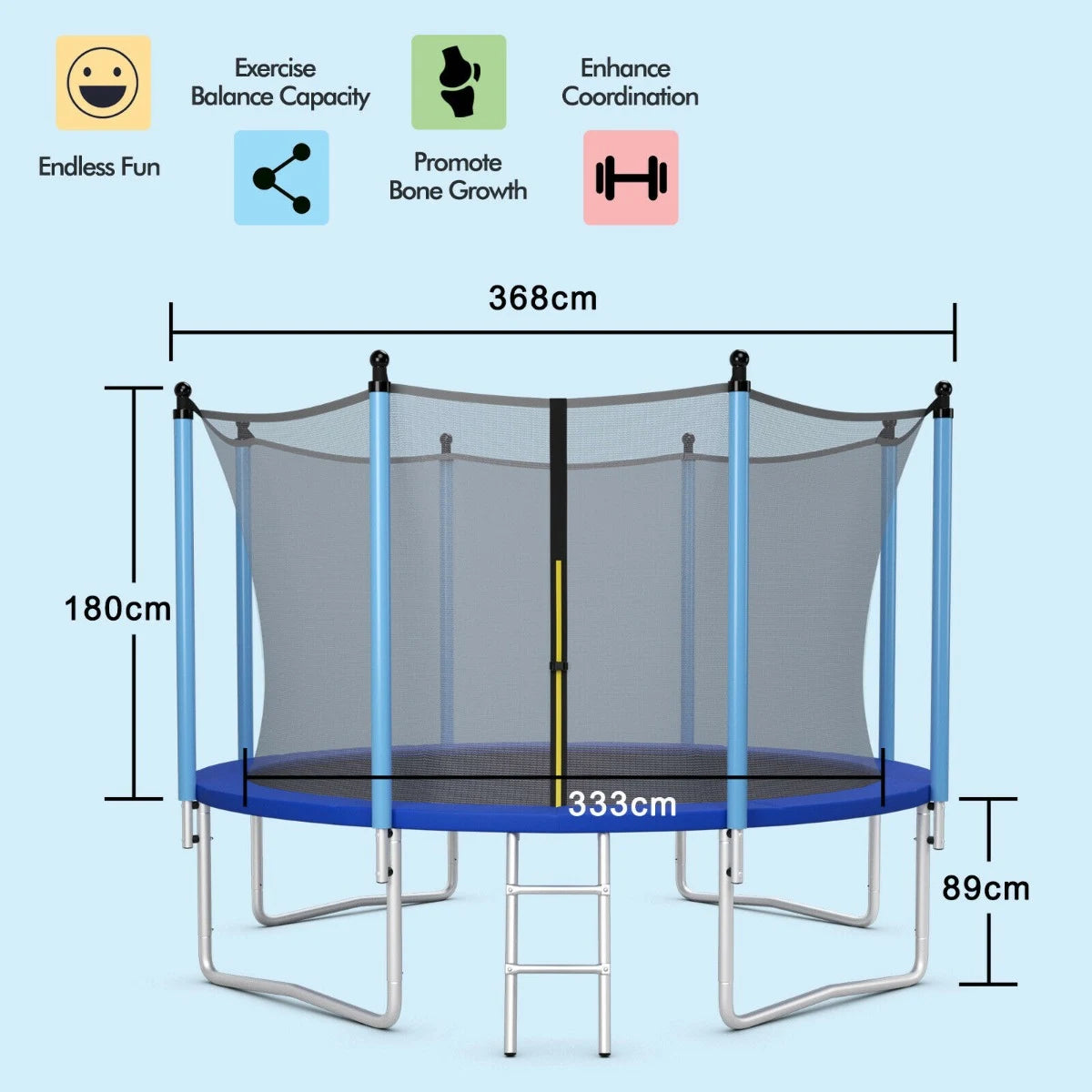 8/10/12FT Outdoor Trampoline with Enclosure Net and Ladder-12FT