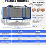12/14/15/16 Feet Outdoor Recreational Trampoline with Enclosure Net-12 ft