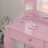HOMCOM Kids Vanity Table and Chair Set with Tri-Folding Mirror and Stool, Makeup Dressing Table with Drawer, Pink