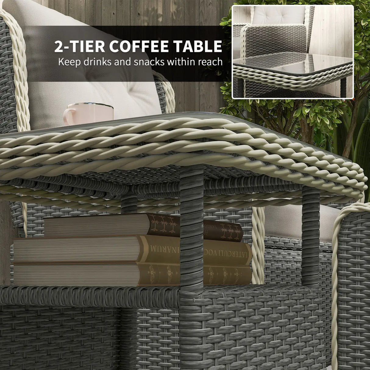 Outsunny Five-Piece Reclining Rattan Chair Set - Charcoal Grey