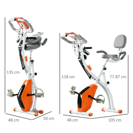 HOMCOM 2-in-1 Folding Exercise Bike with 8-Level Magnetic Resistance, Arm Resistance Band, Pulse Sensor, Orange