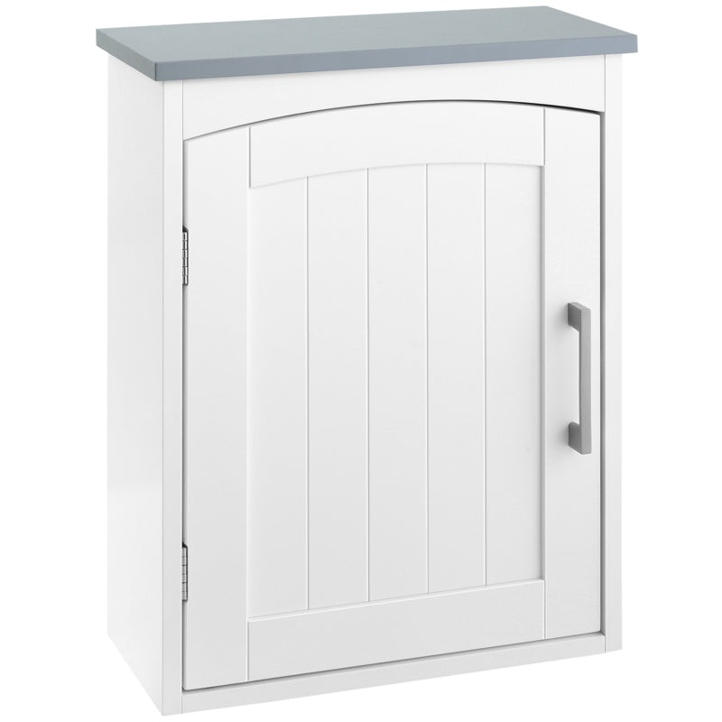 kleankin Bathroom Cabinet Wall Mounted, Modern Bathroom Wall Cabinet with Arched Door and Adjustable Shelf, Bathroom Storage Cabinet, Light Grey and White