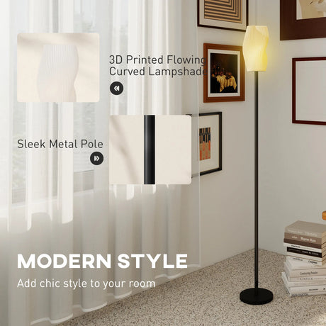 HOMCOM Floor Lamp for Living Room, 3D Printed Modern Standing Lamp with Flowing Curved Shade, 3 Colour Temperature & Foot Switch, Minimalist Tall Pole Lampshade for Bedroom, Office, White