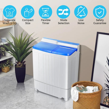 Portable Twin Tub Wash Machine with Timing Function-Blue