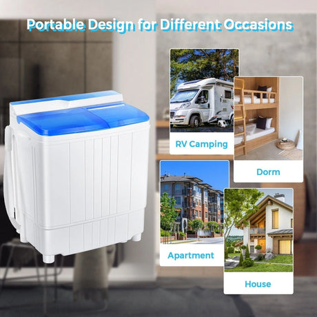 Portable Twin Tub Wash Machine with Timing Function-Blue