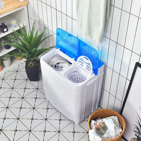 Portable Twin Tub Wash Machine with Timing Function-Blue