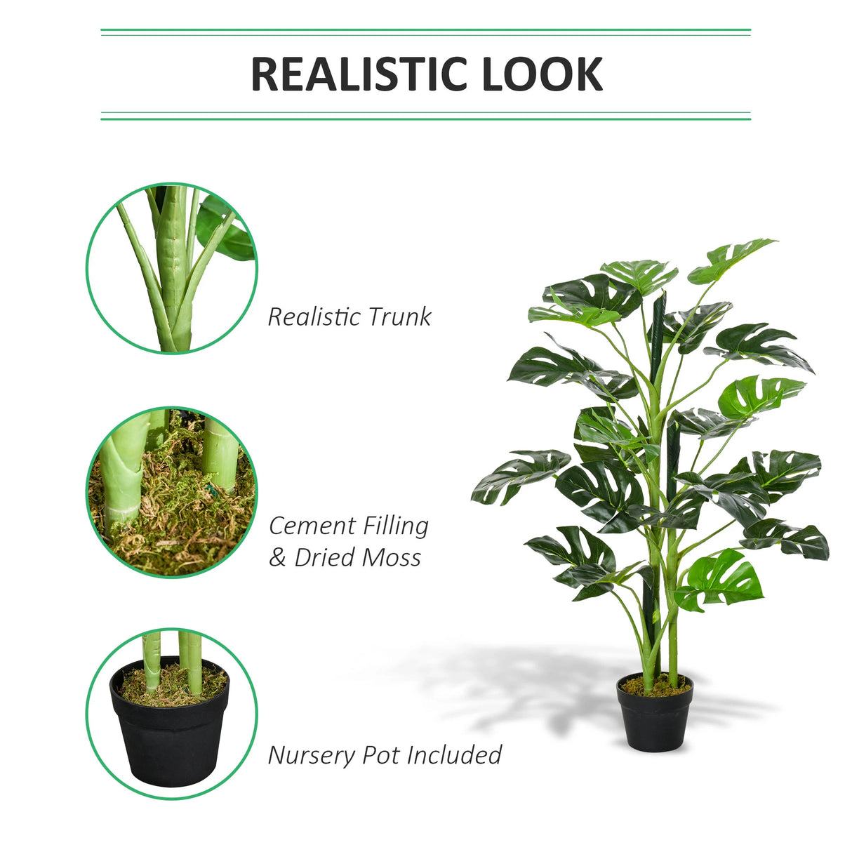 Outsunny 100cm/3.3FT Artificial Monstera Tree Decorative Cheese Plant 21 Leaves with Nursery Pot, Fake Tropical Palm Tree for Indoor Dcor