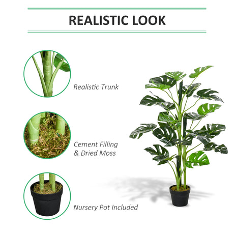 Outsunny 100cm/3.3FT Artificial Monstera Tree Decorative Cheese Plant 21 Leaves with Nursery Pot, Fake Tropical Palm Tree for Indoor Dcor