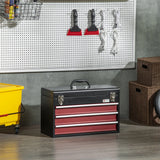 DURHAND 3 Drawer Tool Chest, Lockable Metal Tool Box with Ball Bearing Runners, Portable Toolbox, 510mm x 220mm x 320mm, Black