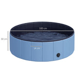 PawHut Foldable Dog Paddling Pool Pet Cat Swimming Pool Indoor/Outdoor Collapsible Summer Bathing Tub Shower Tub Puppy Washer (Φ100 x 30H cm, Blue)