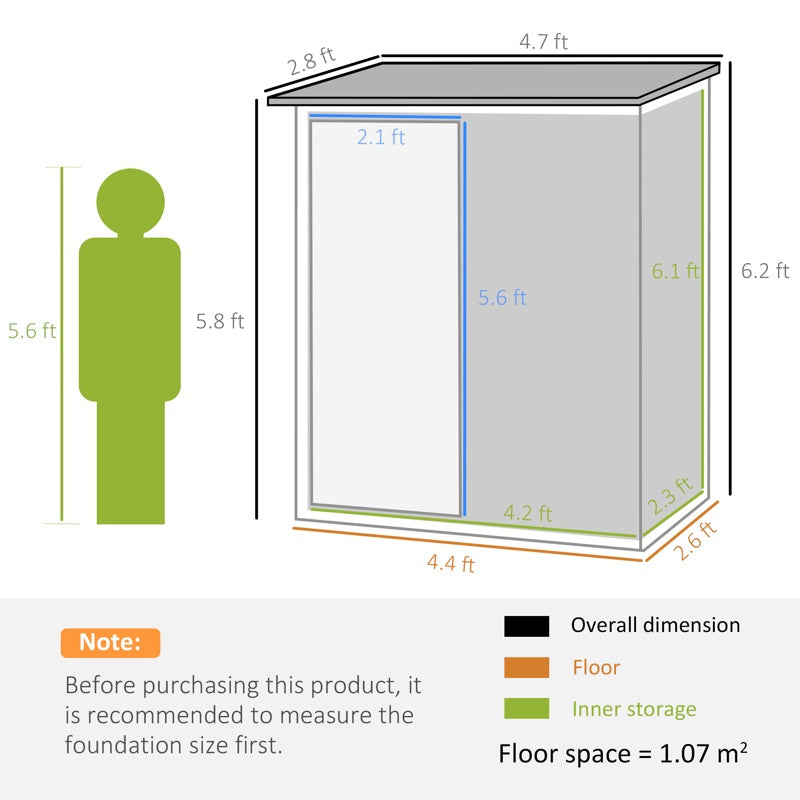 Outsunny 5ft x 3ft Garden Metal Storage Shed, Outdoor Tool Shed with Sloped Roof, Lockable Door for Tools, Equipment, Green