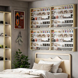 HOMCOM 5-Tier Wall Display Shelf Unit Cabinet w/ 4 Adjustable Shelves Glass Doors Home Office Ornaments 60x80cm Natural