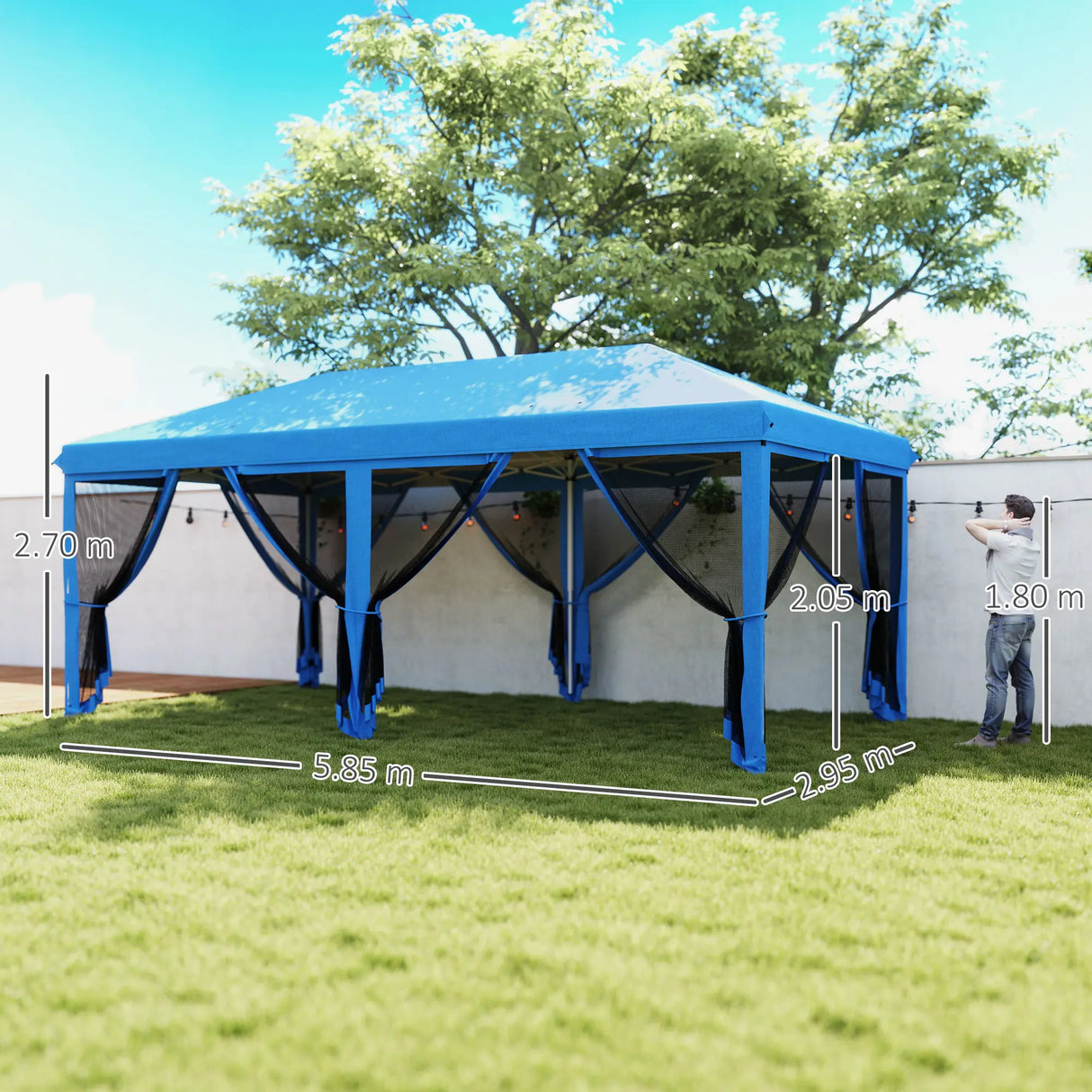 Outsunny 3 x 6m Pop Up Gazebo, Outdoor Canopy Shelter, Marquee Party Wedding Tent with 6 Mesh Walls and Carry Bag, Blue