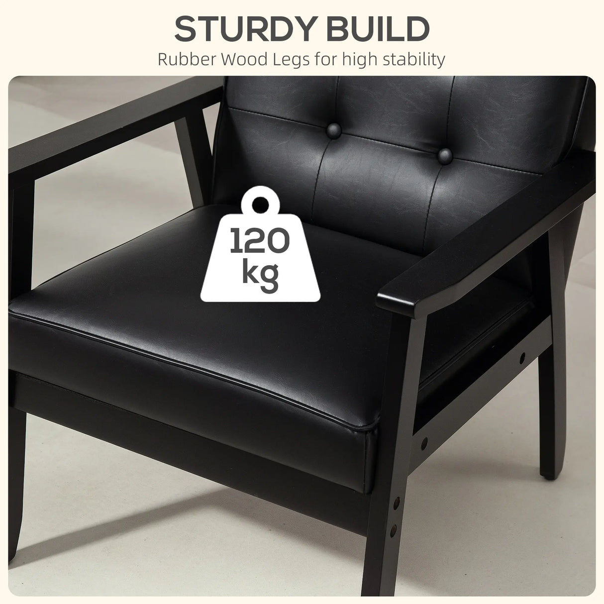 HOMCOM Retro-Style Accent Chair, with Faux Leather Seat - Black