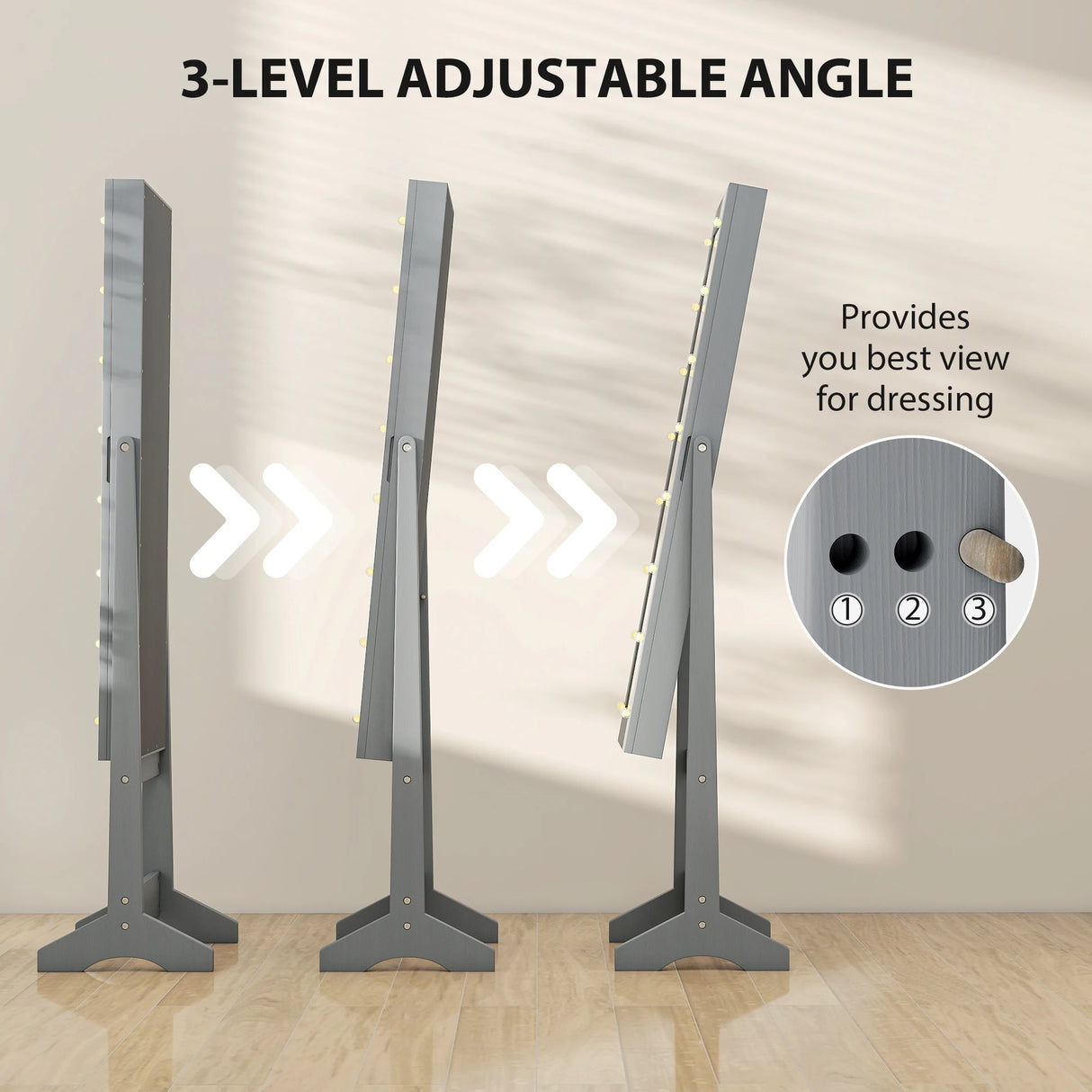 HOMCOM Freestanding Mirrored Jewellery Storage Cabinet - Grey