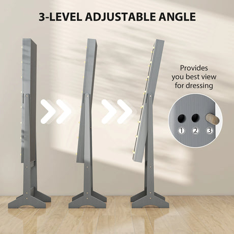 HOMCOM Freestanding Mirrored Jewellery Storage Cabinet - Grey