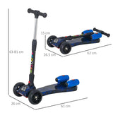 HOMCOM Kids Scooter, 3 Wheel Foldable Kick Scooter Adjustable Height w/ Flashing Wheels, Music, Water Spray for 3-6 Years, Blue