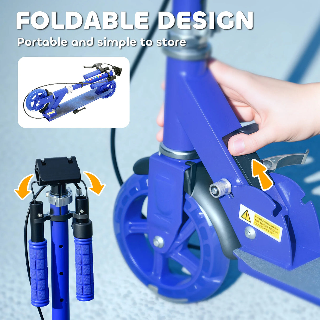 AIYAPLAY Scooter for Kids Aged 3-8 Years, with Adjustable Handle, Two Light Up Wheels, Handbrake, Rear Brake, Blue