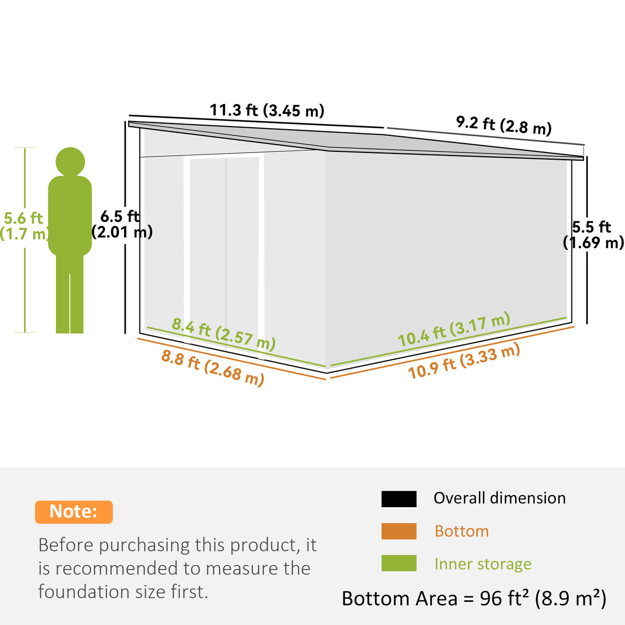 Outsunny Garden Metal Storage Shed Outdoor Metal Tool House with Double Sliding Doors and 2 Air Vents, 11.3x9.2ft, Green