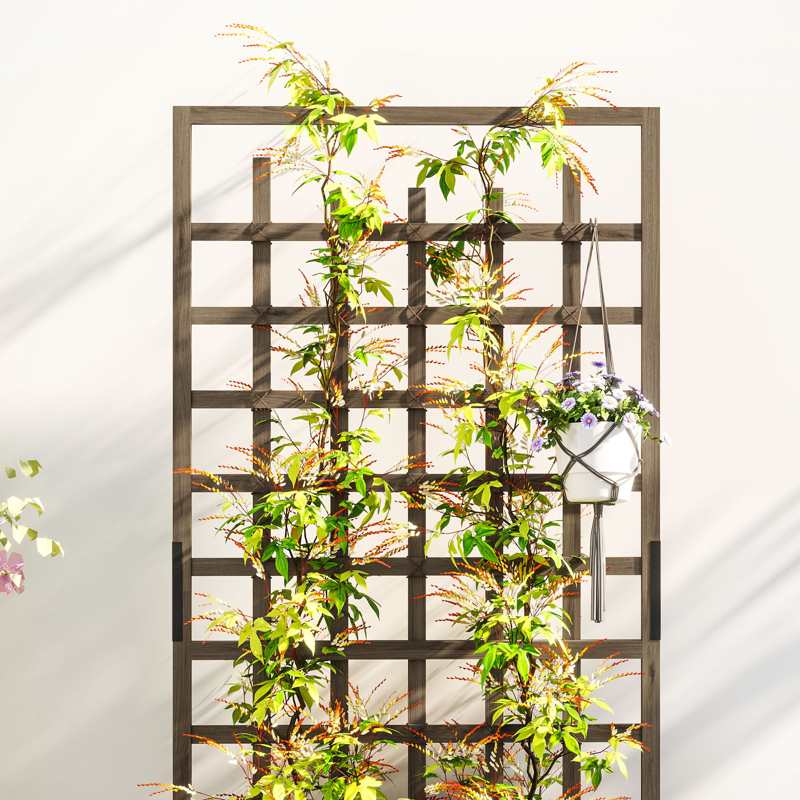 Outsunny Wooden Trellis Planter, Raised Garden Bed with Wheels and Bed Liner, to Climb and Grow Vegetables, Herbs and Flowers