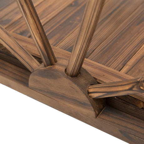 Outsunny Wooden Garden Bridge Lawn Dcor Stained Finish Arc Outdoor Pond WalkwayYard Decoration Half Wheeled Railings 100L x 50W x 37Hcm